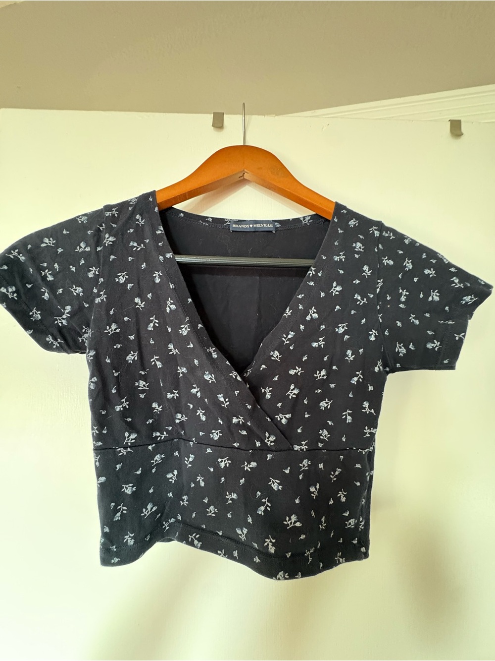 Brandy Melville Black Floral Wrap Crop Top